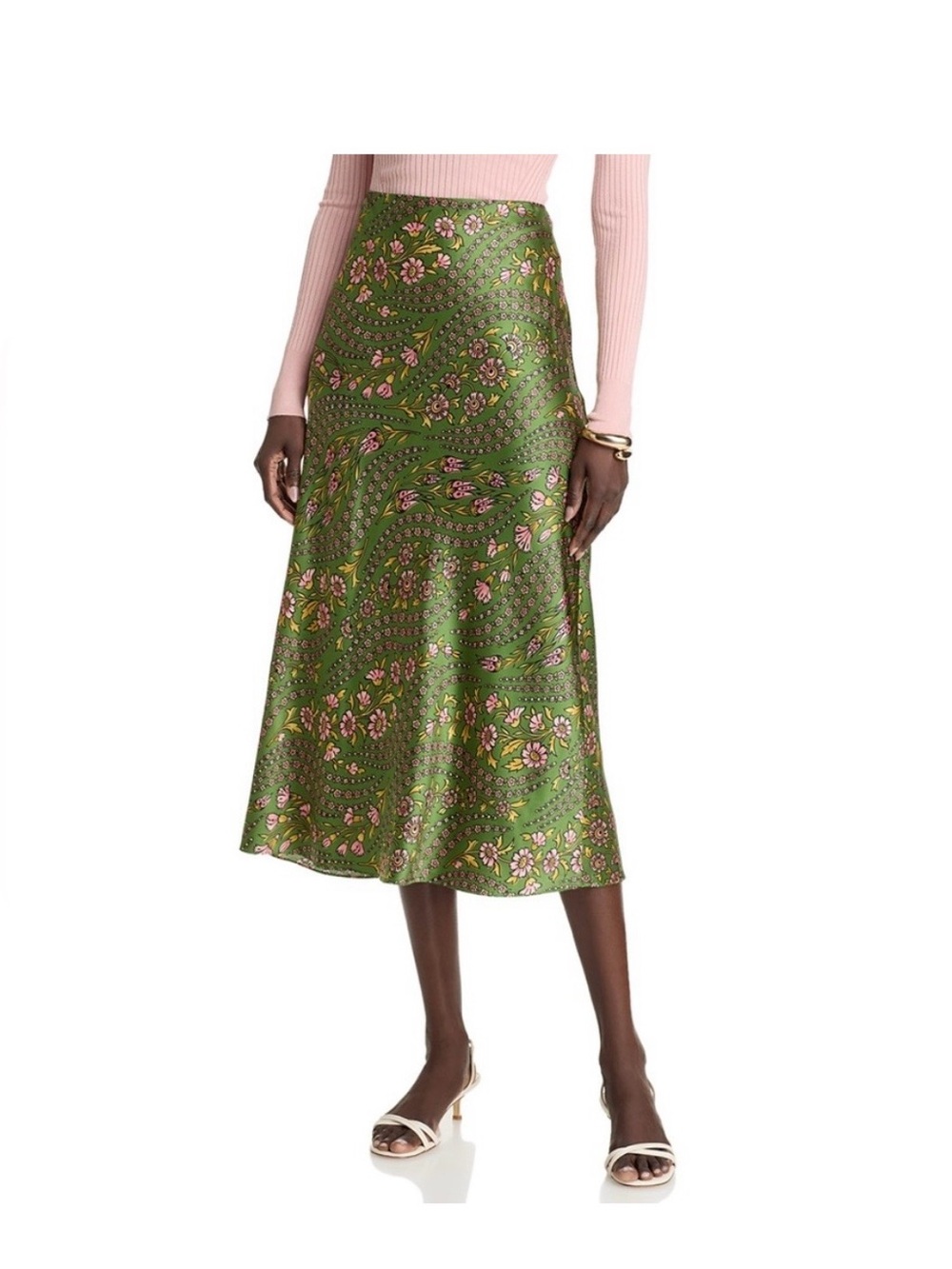 Veronica Beard Clover Green Floral Silk Midi Slip Skirt Size 0